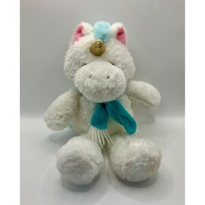 Animal Adventure White Unicorn Plush Teal Scarf Gold Horn Stuffed Animal 2018